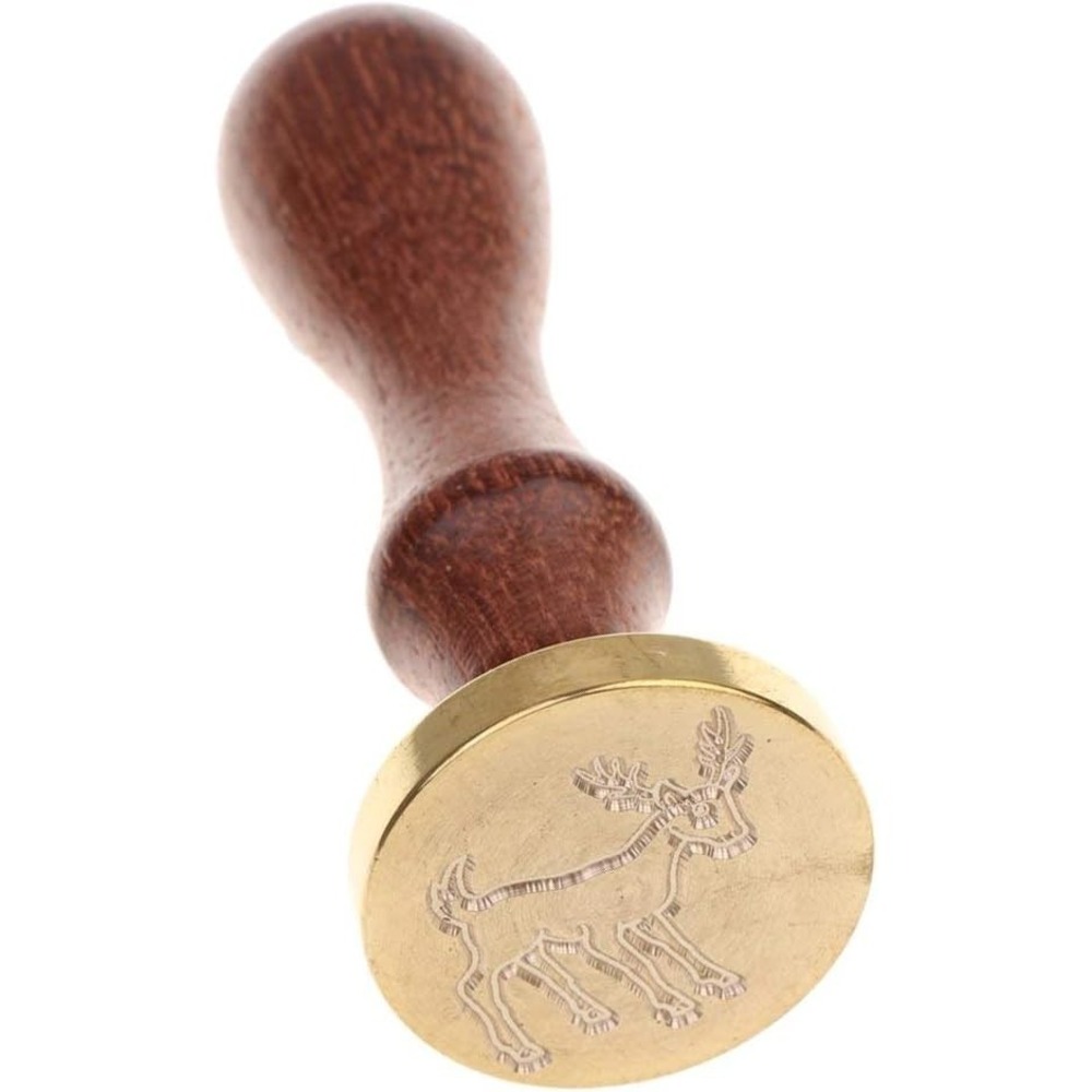 Vintage Style Reindeer Wax Seal Stamp Wood Handle Brass Head Holiday Stationery